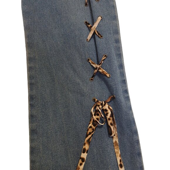 Vtg.90s Y2K Navi XL Bootcut Flare Jeans Boho 16-18 USA Funky Lace-Up Denim - Picture 4 of 16